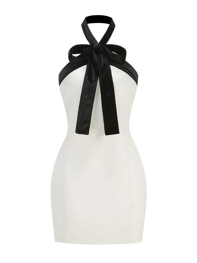 Mini Dress – Butterfly Bow Halter Neck – Polyester | KIMLUD