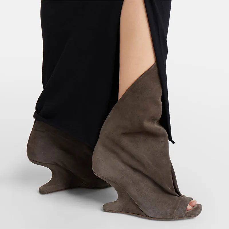 2026 European and American Women's Trendy, Niche, Personalized, Unique, Sloping, Sexy, Open Toed, Fishmouth, Sleeve Short Boots