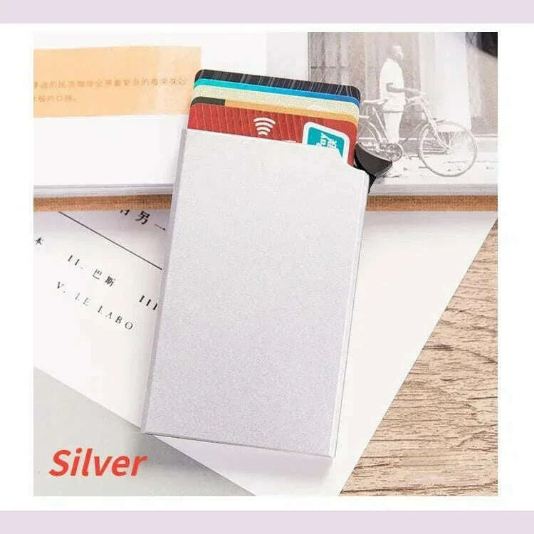 KIMLUD, Carbon Fiber Card Holder Wallets for Men RFID Portable Trifold PU Slim Mini Wallet Male Purses Wallet Women pasjeshouder, Silver 2, KIMLUD Womens Clothes