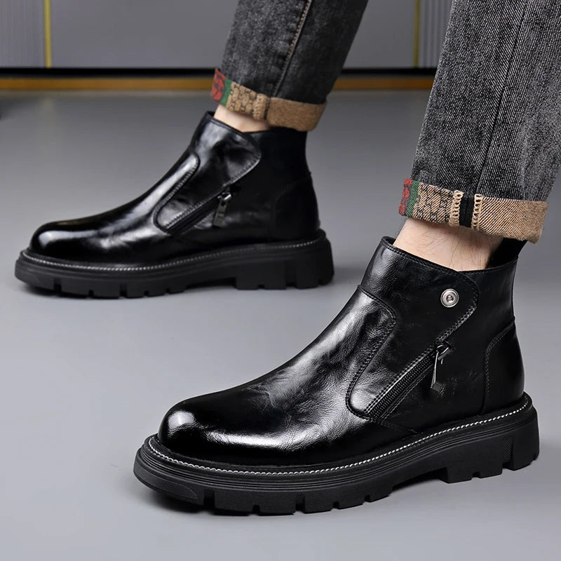 Men's Leather Boots – Non-Slip High Top Casual – Genuine Leather | KIMLUD