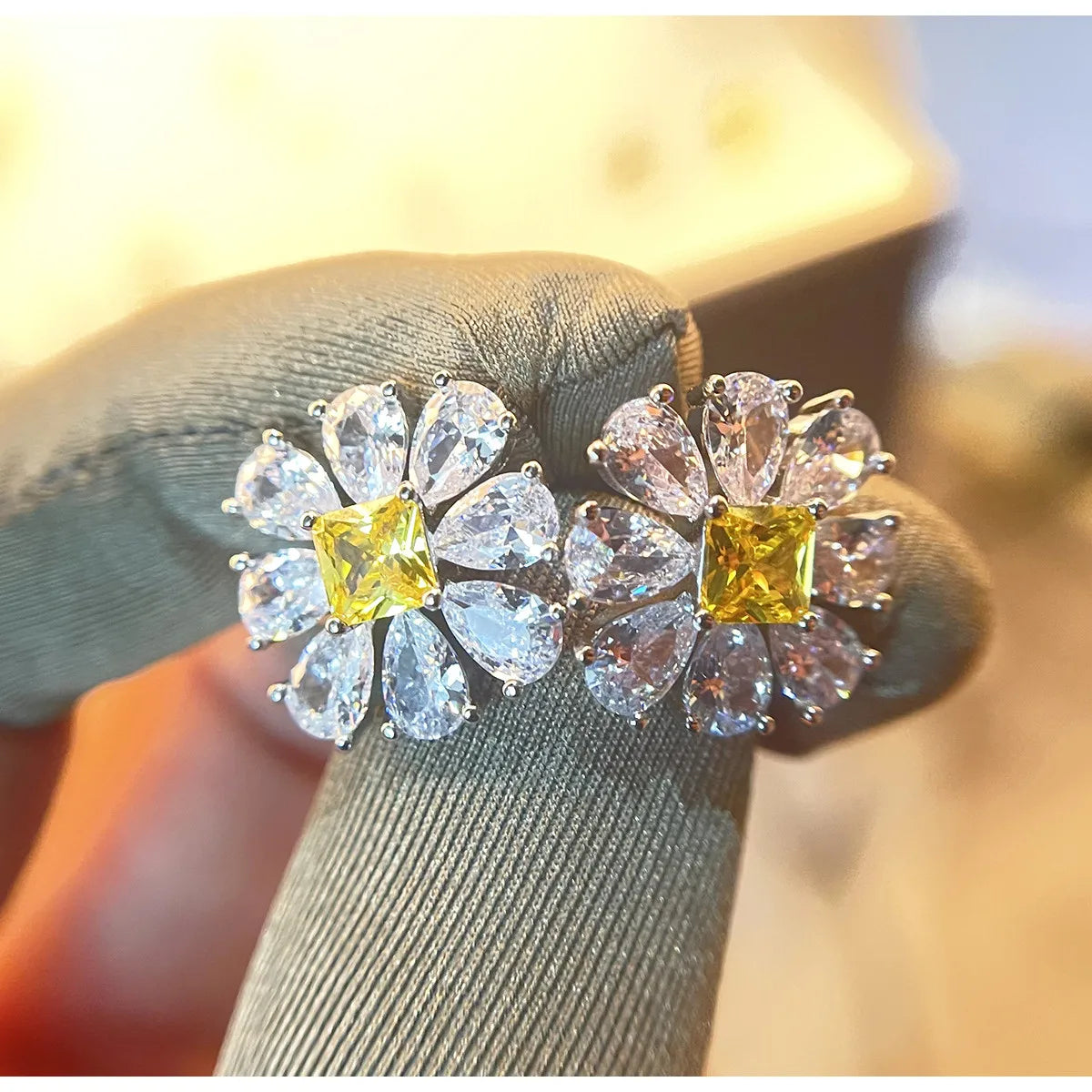 Sterling Silver Big Flower Stud Earrings Paraiba — Blue-Green | KIMLUD