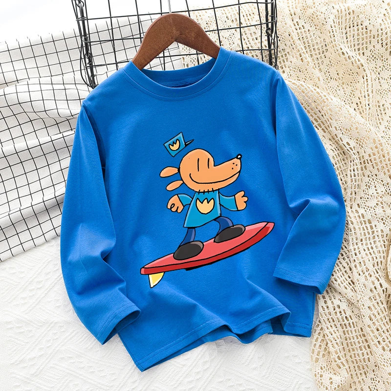 Dog Man Children's T-shirt Short Sleeve Cotton Outdoor Wear Fashion Blue Hip Hop Toddler Cute Cartoon Anime Boys Clothes Toddler