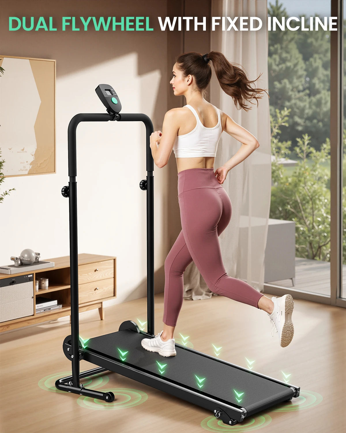 Non-Electric Treadmill with Dual Flywheel & Fixed Incline - Motorless Treadmill with LCD Monitor,Non-Slip Belt,for Home/Gym Use