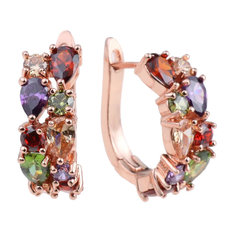 Semi-Precious Stone Stud Earrings Round — Silver | KIMLUD