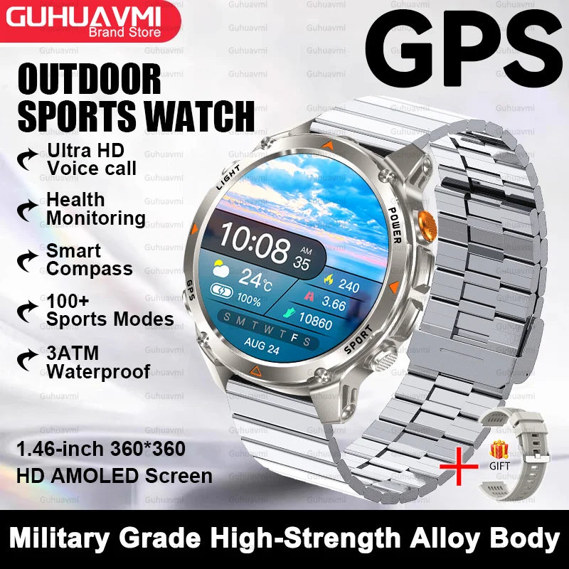 2025 New Outdoor Sport Smart Watch Men HD AMOLED Screen  Six Star GPS Positioning Heart Rate Bluetooth Call IP69/5ATM SmartWatch