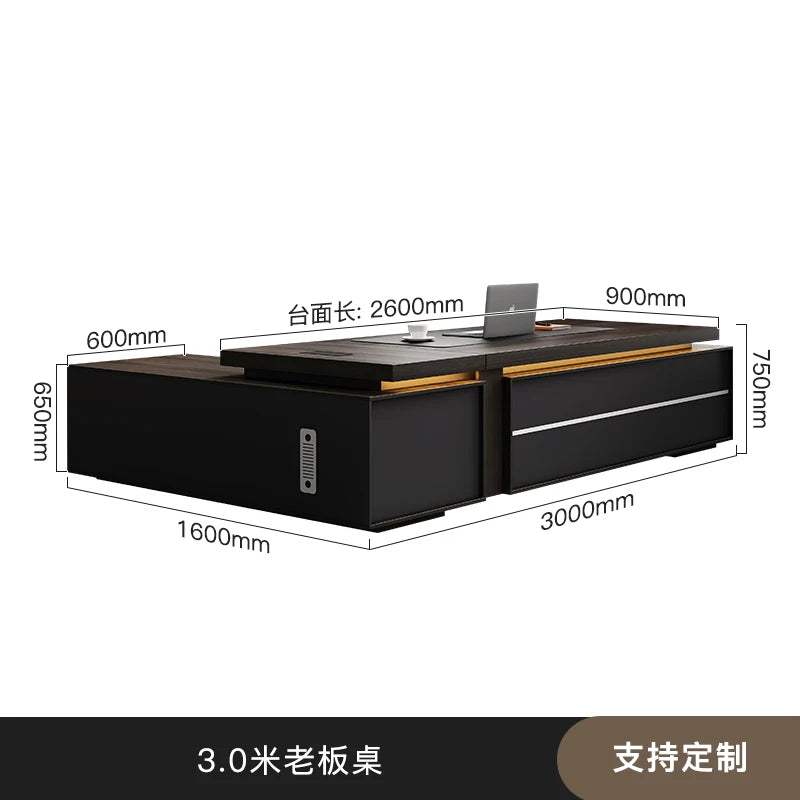 Wooden Desk With Drawers — Charcoal Black | KIMLUD