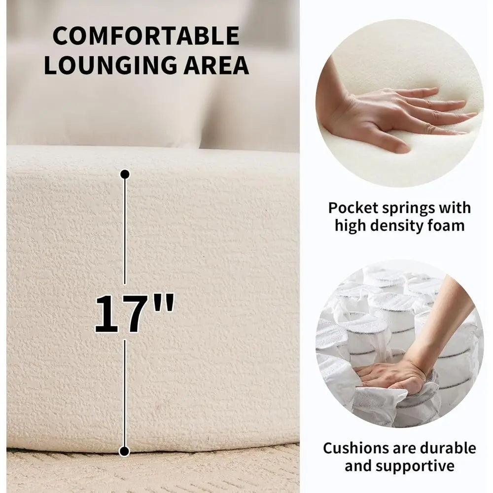 Chenille Curved 4-Seater Sectional Sofa With Plush Pillows — Ivory | KIMLUD