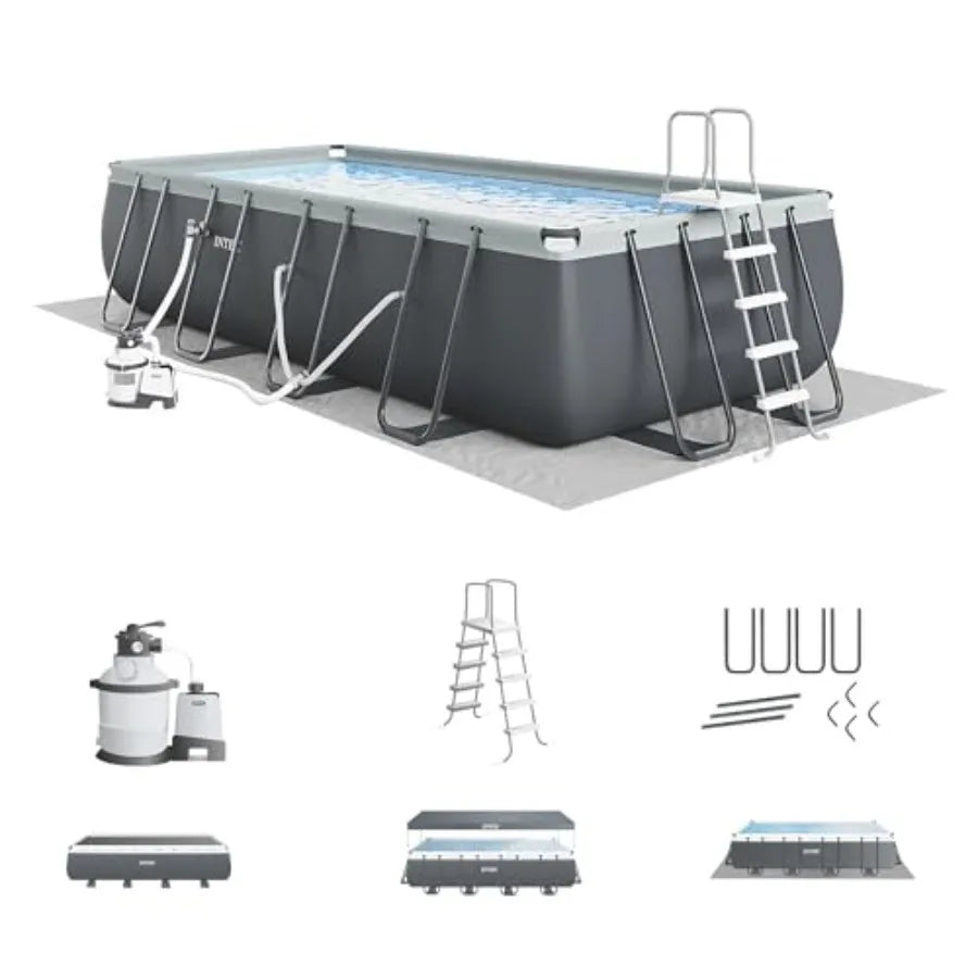 Eco-Friendly PVC Pool Set With Steel Frame — Blue | KIMLUD