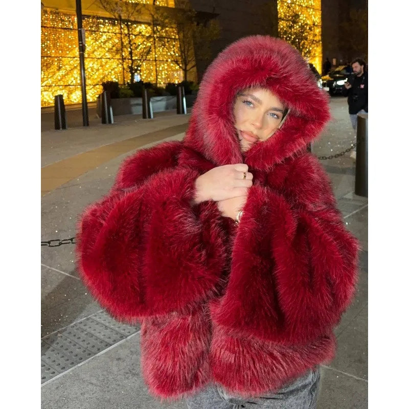 Luxury High-end Winter Blue Flocking Long Sleeves Lapel Fur Coat Fox Fur Coat Comfort Fashion Winter Coat Women Fluffy Jacket