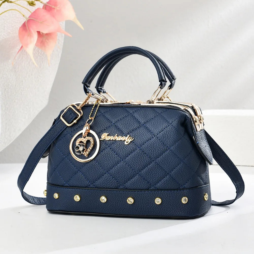 PU Leather Square Bag Rivet Crossbody — Black | KIMLUD