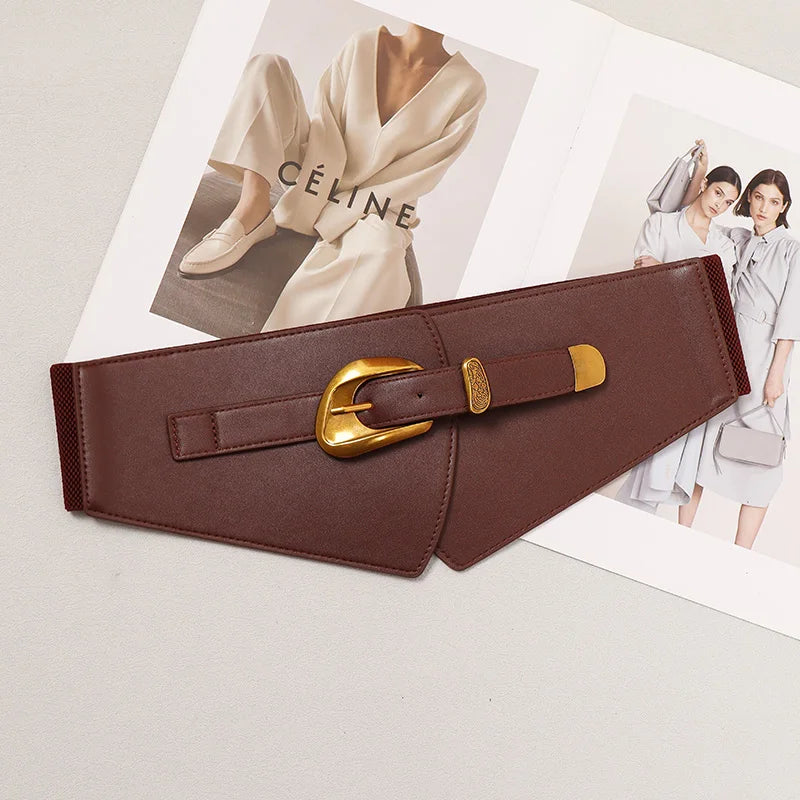 Green Camel Khaki Pu Leater Elastic Waistbands for Women Irregular Wide Corset Dress Shirt Decoration Elegant Pu Waist Belts