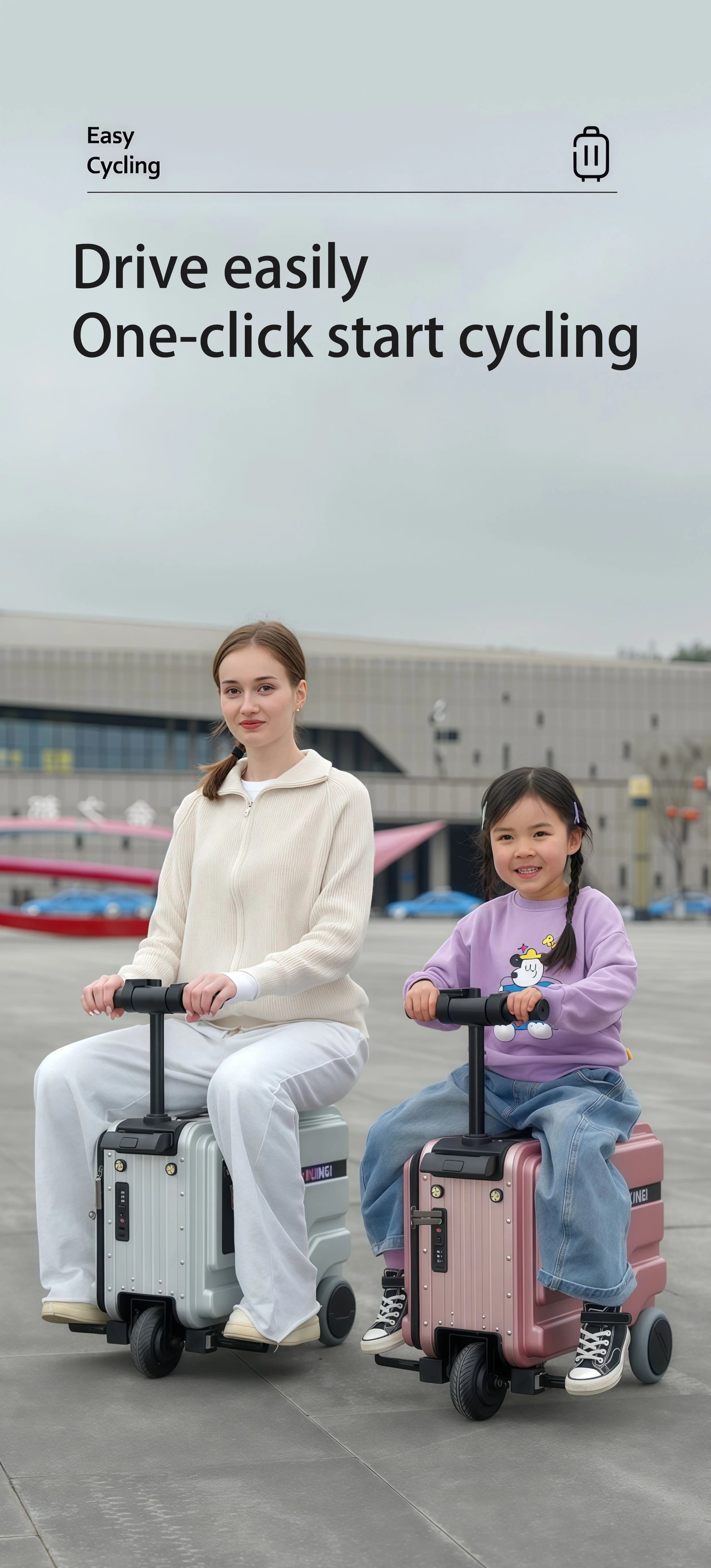 Polycarbonate Luggage Electric Scooter With Aluminum Frame And Quiet Glide — Silver | KIMLUD