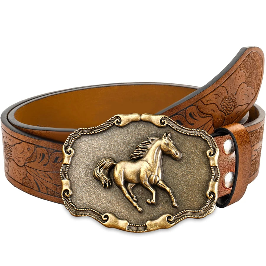 Belt – Galloping Horse Buckle – Metal Buckle – Golden | KIMLUD