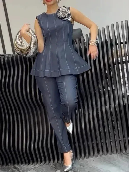 Krisstarsgirl 2025 Trendy Denim Blouse Office Lady Elegant Autumn Back Ziper 3D Flowers Woman Chic Summer Tops Sleeveless Vest