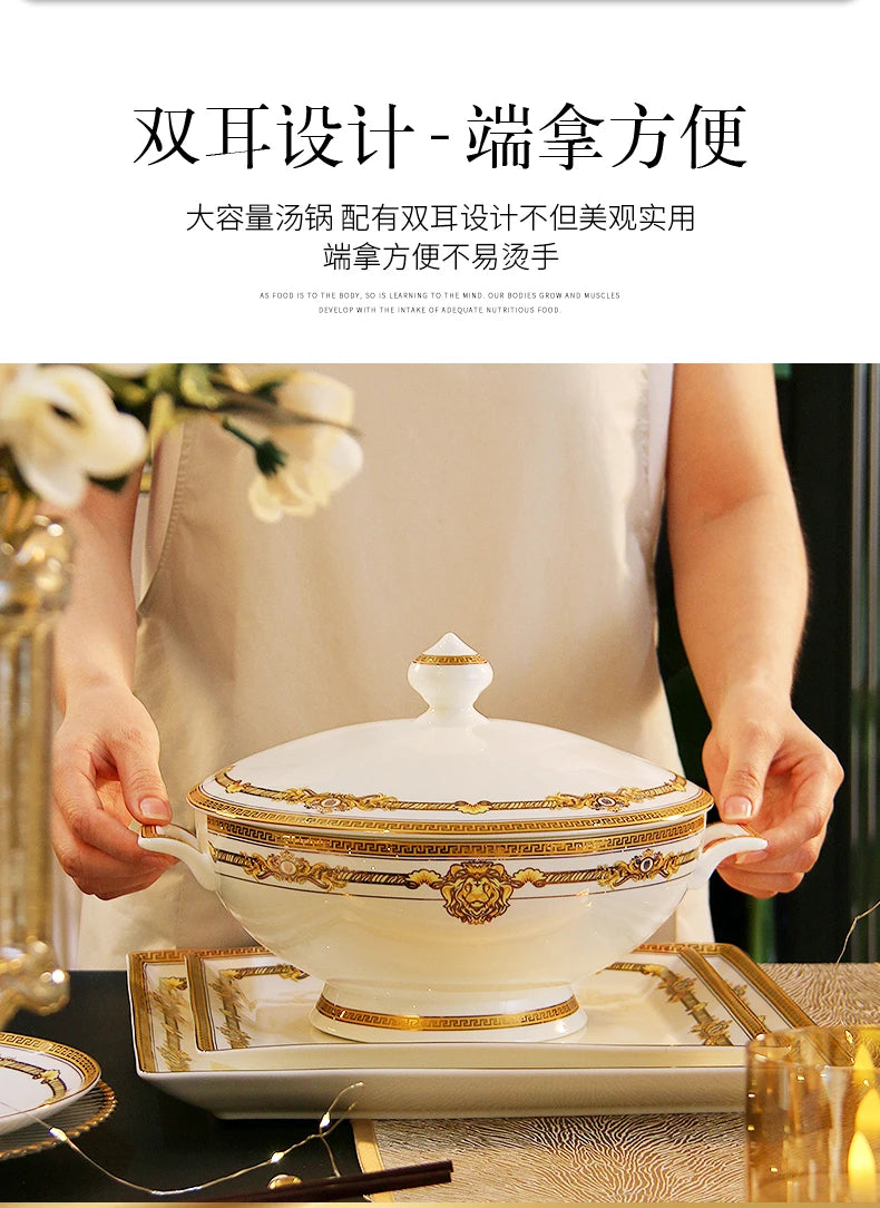 Gilded Bone China Dinnerware Set 60-Piece — Ivory | KIMLUD
