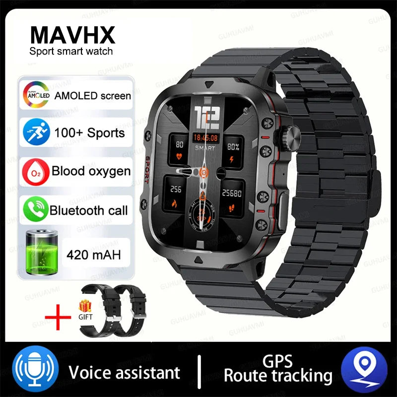 2024New Rugged Military Fitness Smart Watch Men For Android Xiaomi IOS 3ATM Waterproof Sport Ai Voice Calling Smartwatch Outdoor