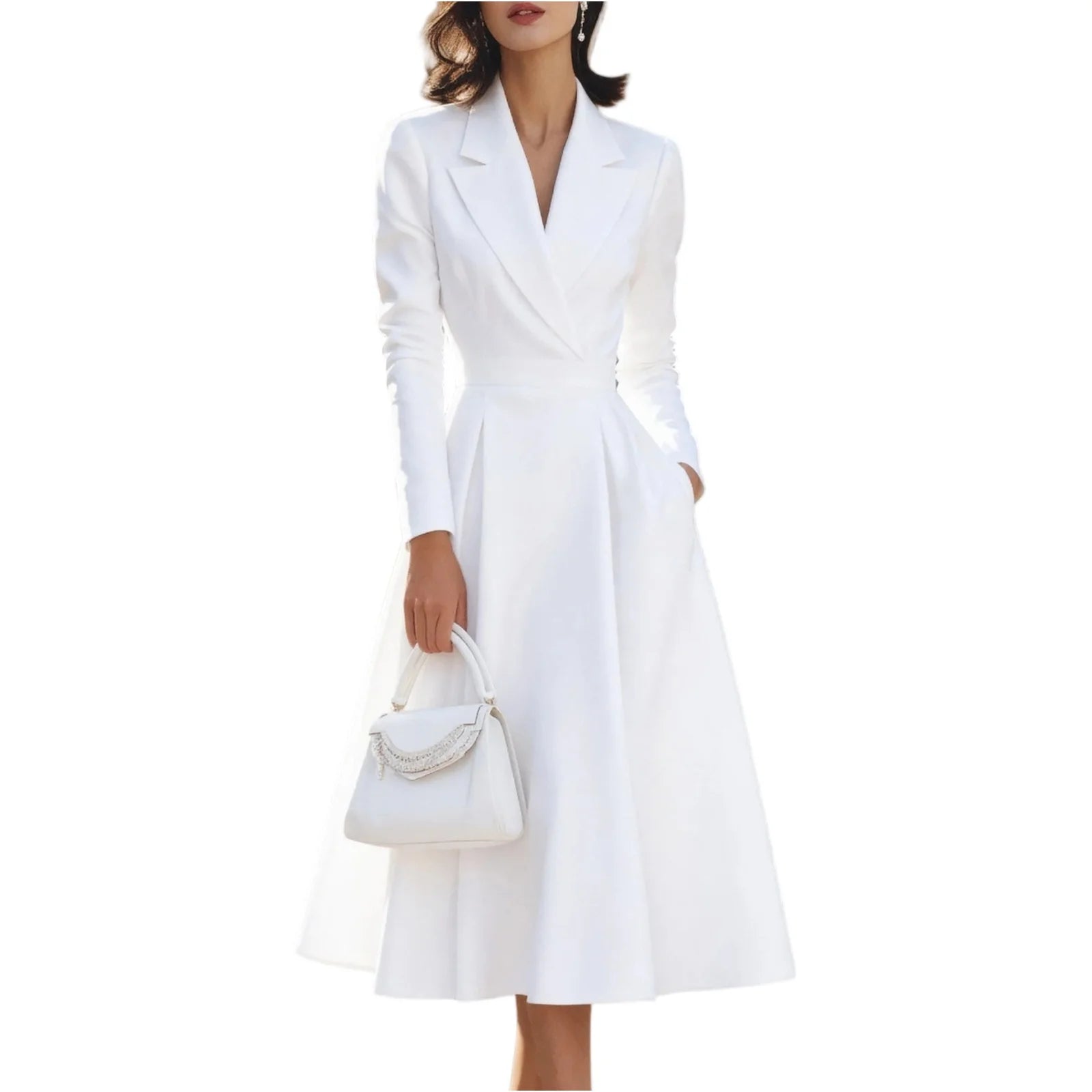 Autumn Winter Women's Elegant Long Dresses Fashion Solid-Color French V-Neck Waist-Cinching Evening Dress Ladies' Party Dresses