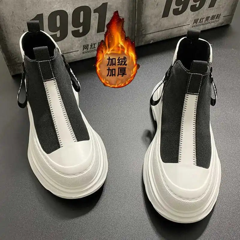 Men's Chelsea Boots – Thick Soles – Leather – White | KIMLUD