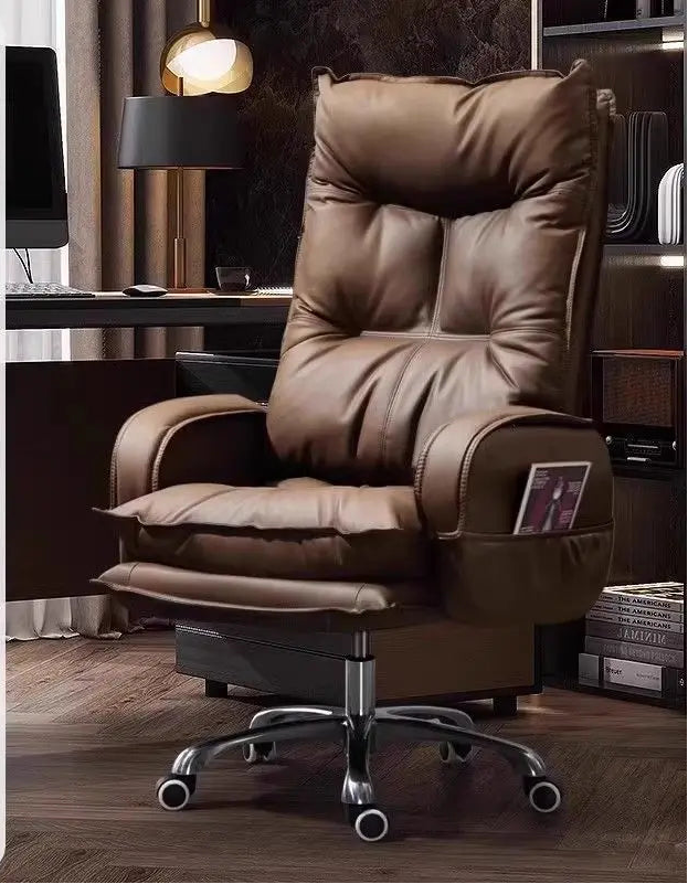 Leather Executive Office Chair High Back — Cognac Brown | KIMLUD