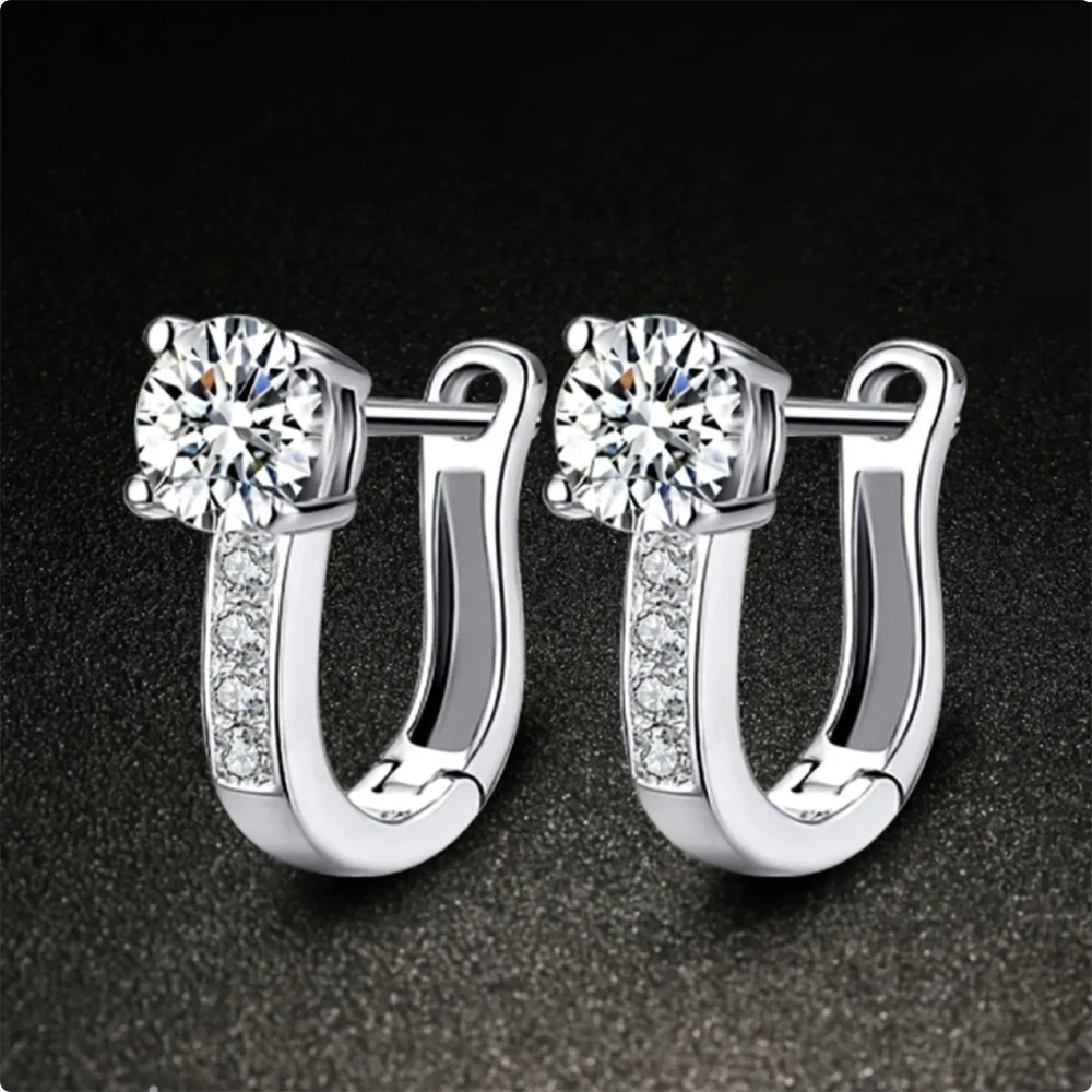 Sterling Silver Clip Earrings Exquisite Zirconia — Clear | KIMLUD