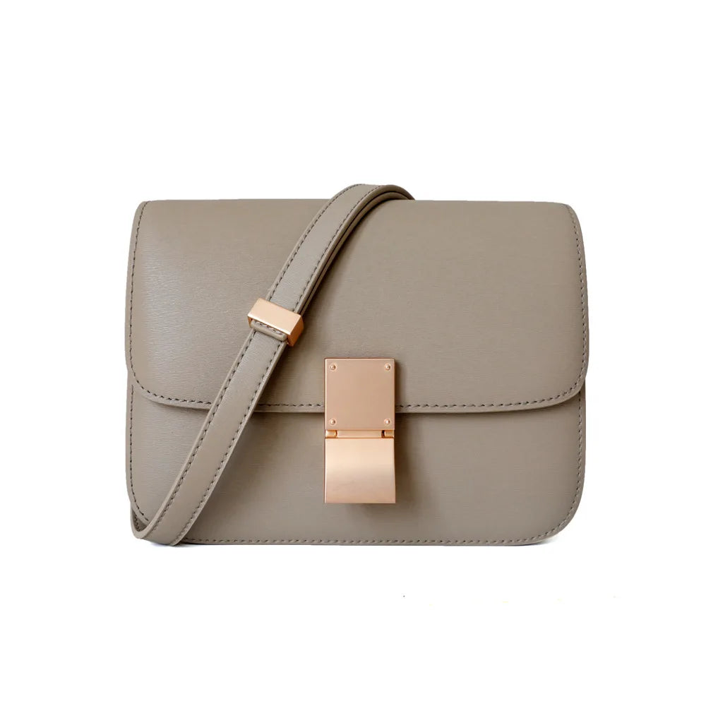 Split Leather Shoulder Bag Single Flap Lock — Black | KIMLUD