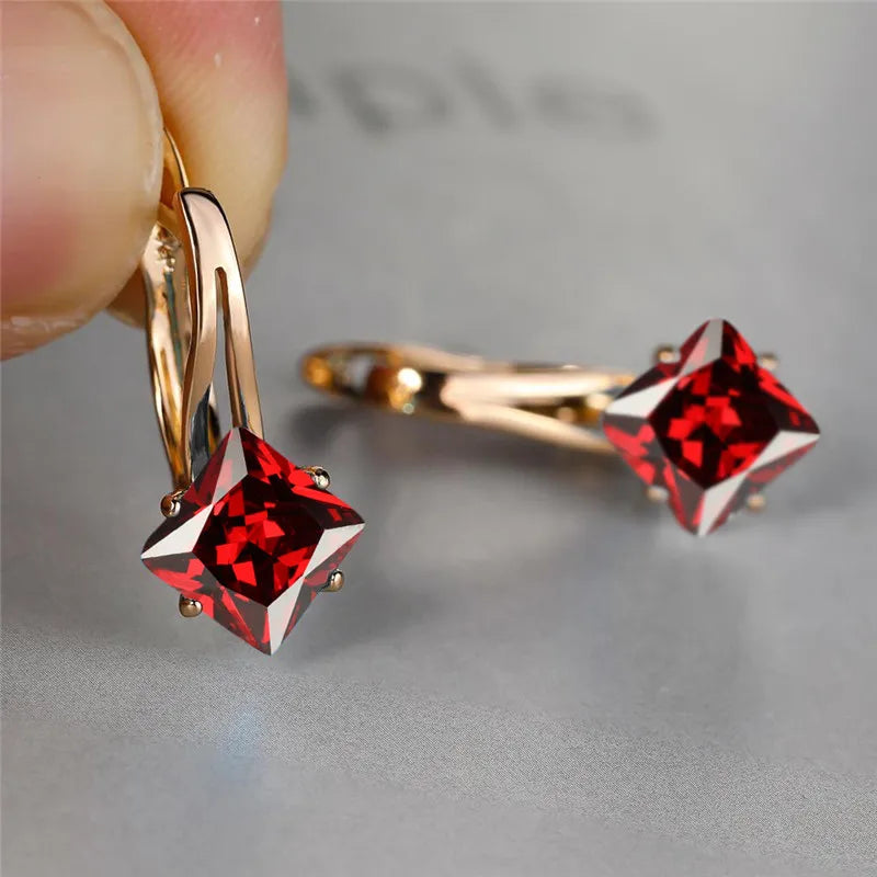 Rose Gold Hoop Earrings Square-Cut Cubic Zirconia — Rose Gold | KIMLUD