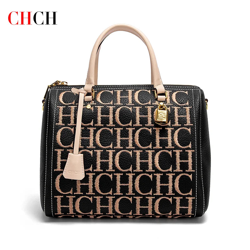 Pebbled PU Shoulder Bag Embroidered Letter Design — Brown | KIMLUD