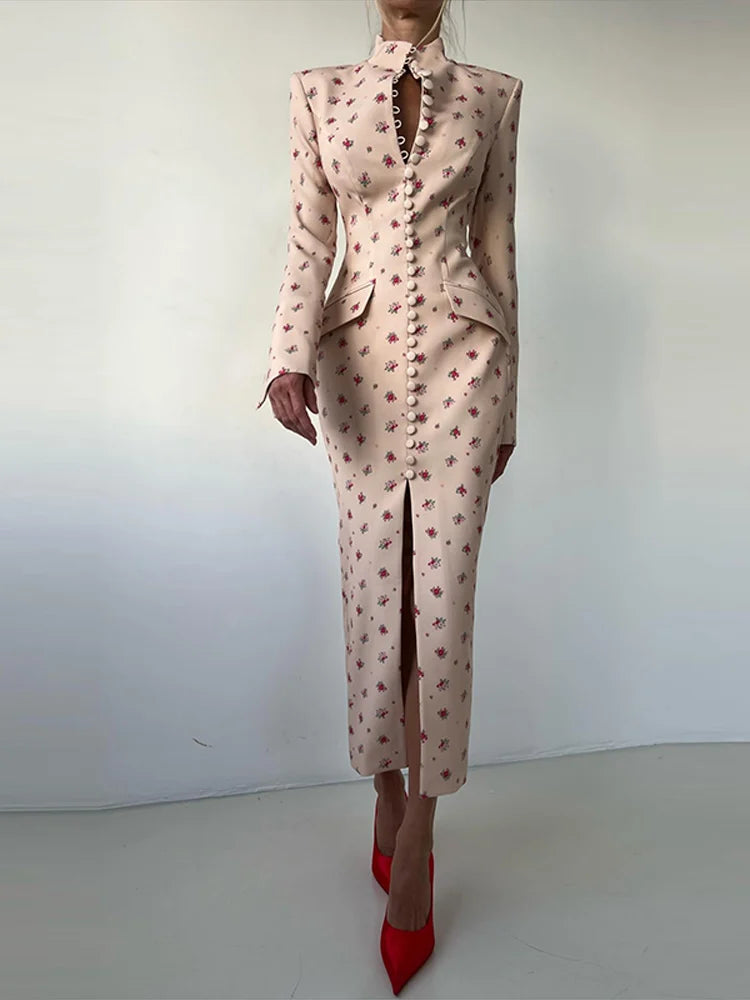 Elegant Cotton Floral Blazer Dress — Blush Pink | KIMLUD