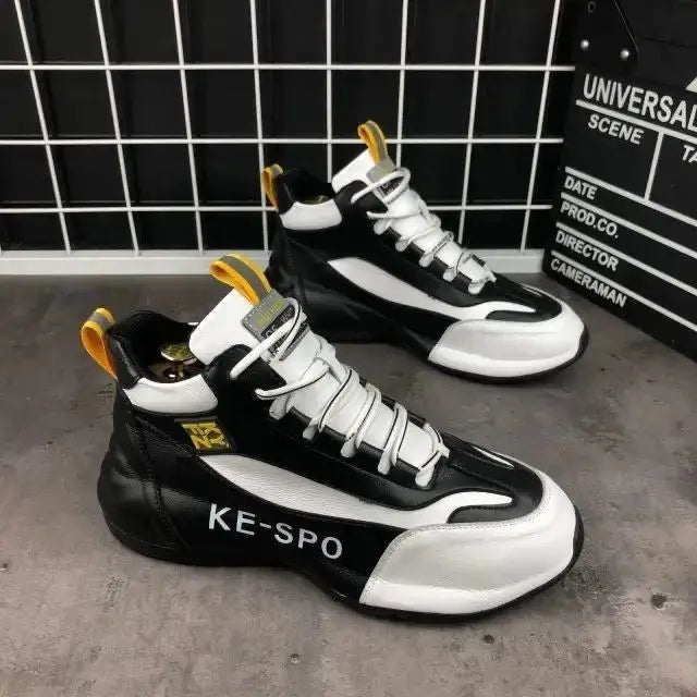 Men High Top Chunky Sneakers Fashion Casual Microfiber Leather Mesh Breathable Increased Internal Cover Bottom Platform Shoes