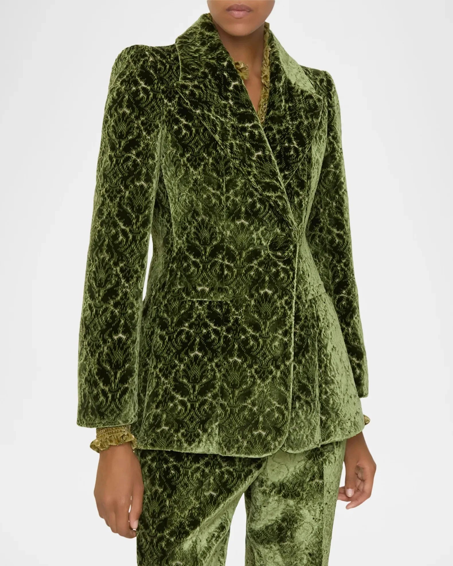 Velvet Two-Piece Pleated Blazer Set — Green | KIMLUD