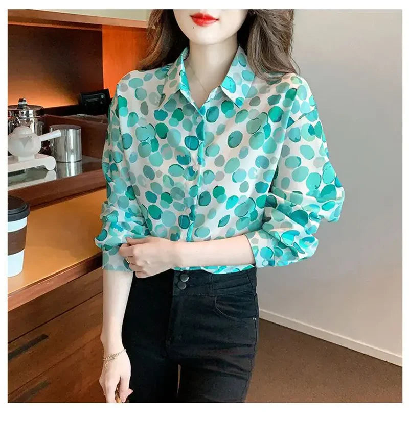Chiffon Blouse – Love Heart Print – Slim | KIMLUD