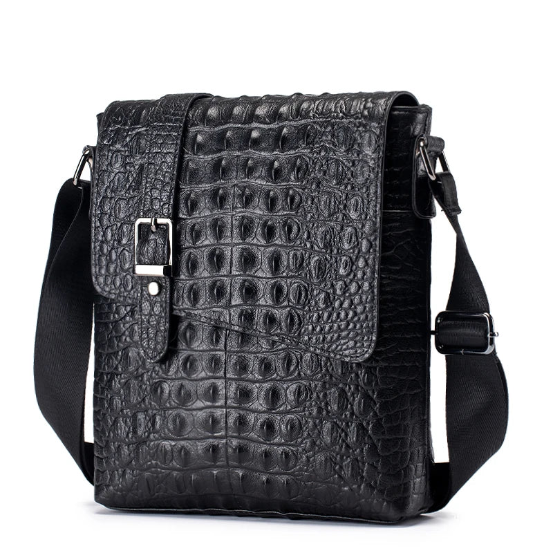 Genuine Leather Crocodile Pattern Crossbody Bag Vintage — Black | KIMLUD
