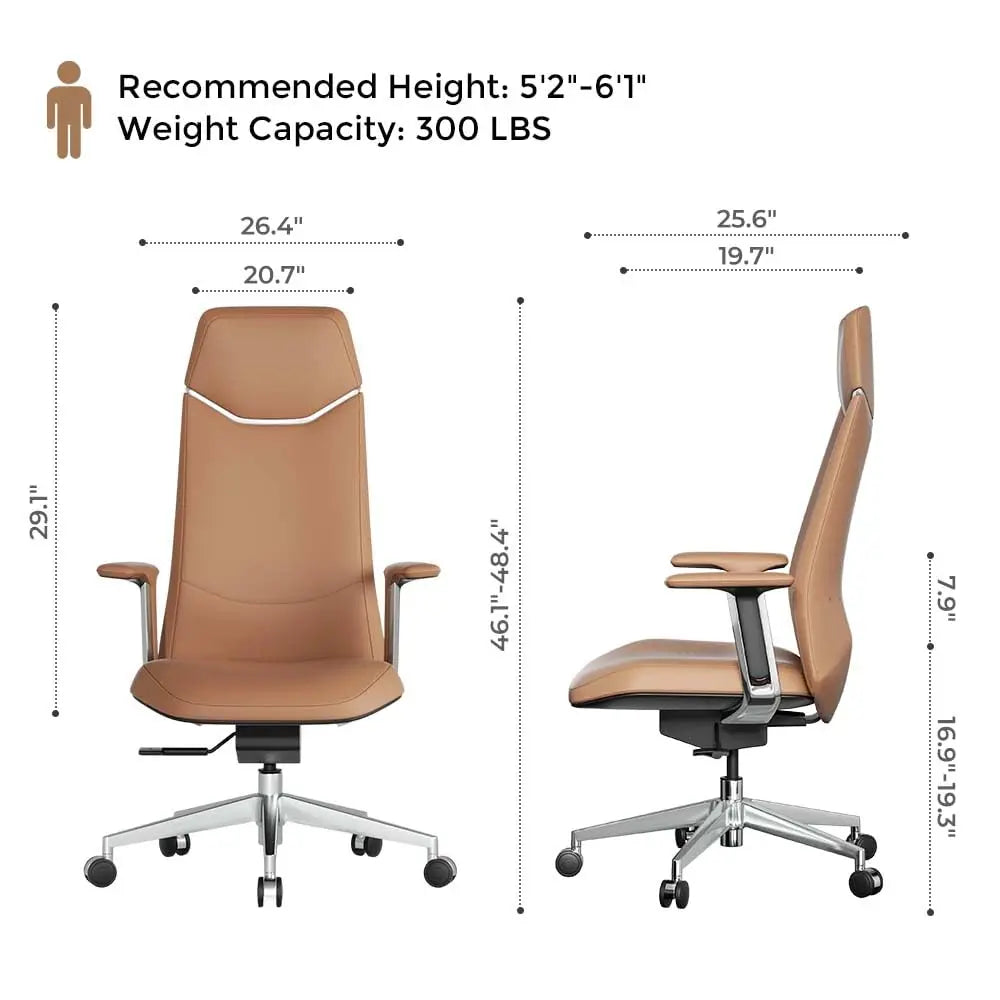 Leather Ergonomic Executive Office Chair — Tan | KIMLUD