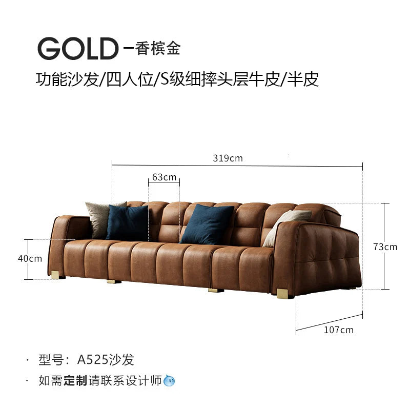 Leather Minimalist Sofa Bed Multifunctional Design Premium Italian Leather — Caramel | KIMLUD
