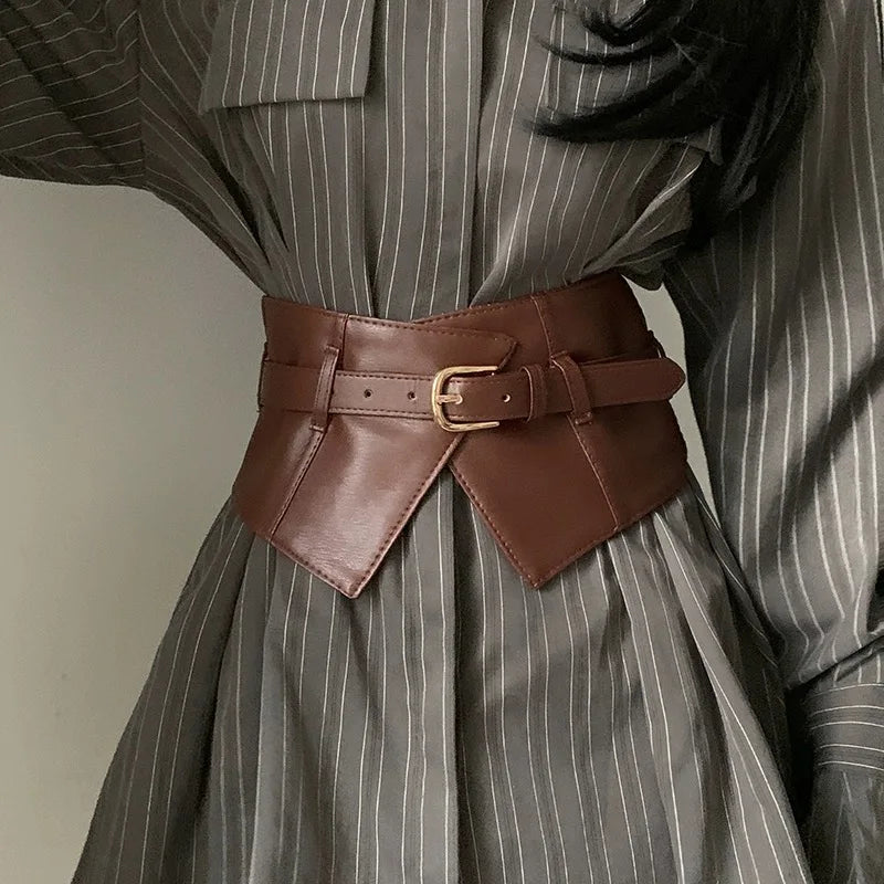 Deluxe Wide PU Leather Solid Belt — Black | KIMLUD