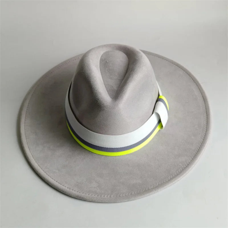 Suede Fedora Hat Wide Brim — Grayish Brown | KIMLUD