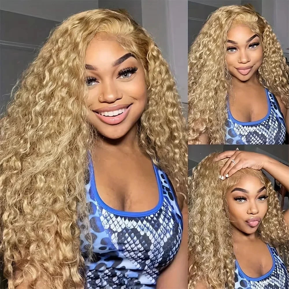 Remy Vietnamese Lace Front Wig — Loose Curly Deep Wave Honey Blonde | KIMLUD