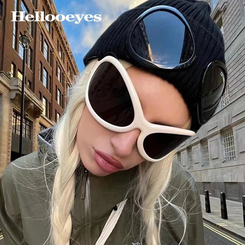 Oversized Punk Oval Sunglasses UV400 — Black | KIMLUD