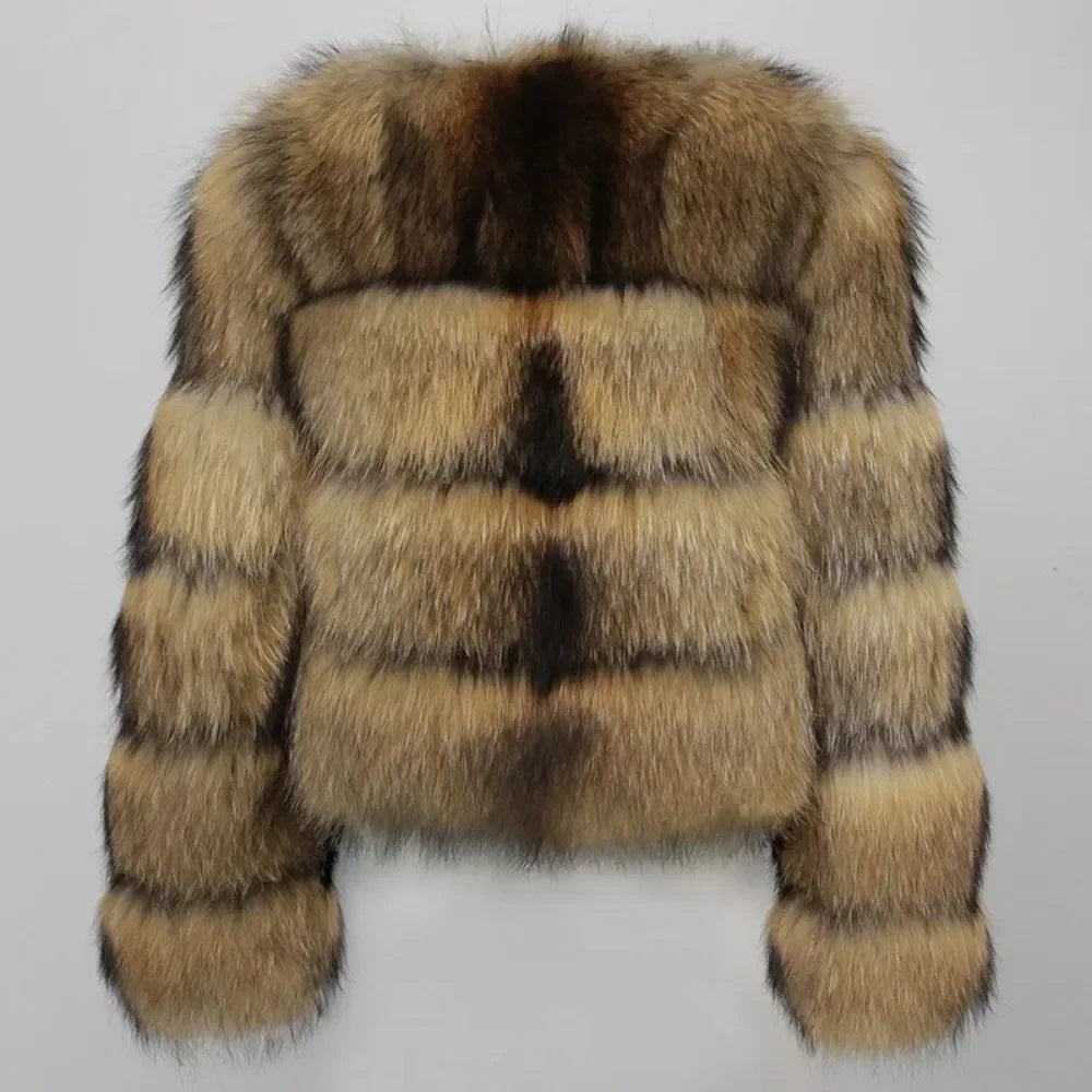 Winter Jacket Women Natural Real Coat Fox Fur Raccoon Outerwear O-neck Thick Warm Luxury Female Plus Size Streetwear