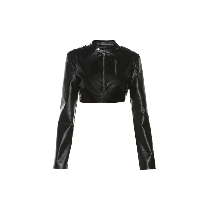 Nibber 2024 Autumn New Vintage Classic Black Hottie Mysterious All-Match Casual High Street Cool Confident Women's Matte Jacket