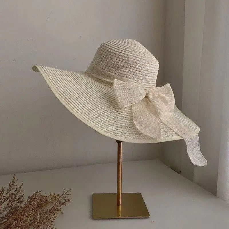 Polyester Wide Brim Foldable Hat — Natural | KIMLUD