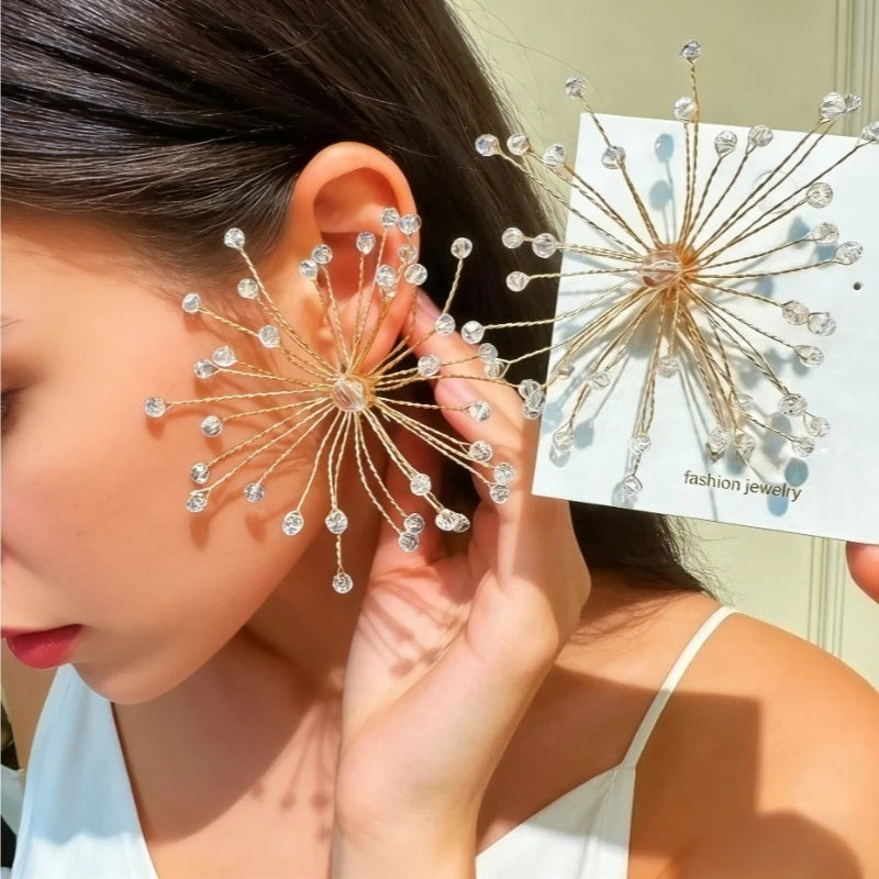 Sparkling Snowflake Earrings Zircon Beaded Flower — Crystal | KIMLUD