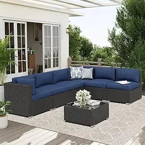 Rattan Outdoor Sofa Set 7-Piece With Glass Top Table — Red | KIMLUD