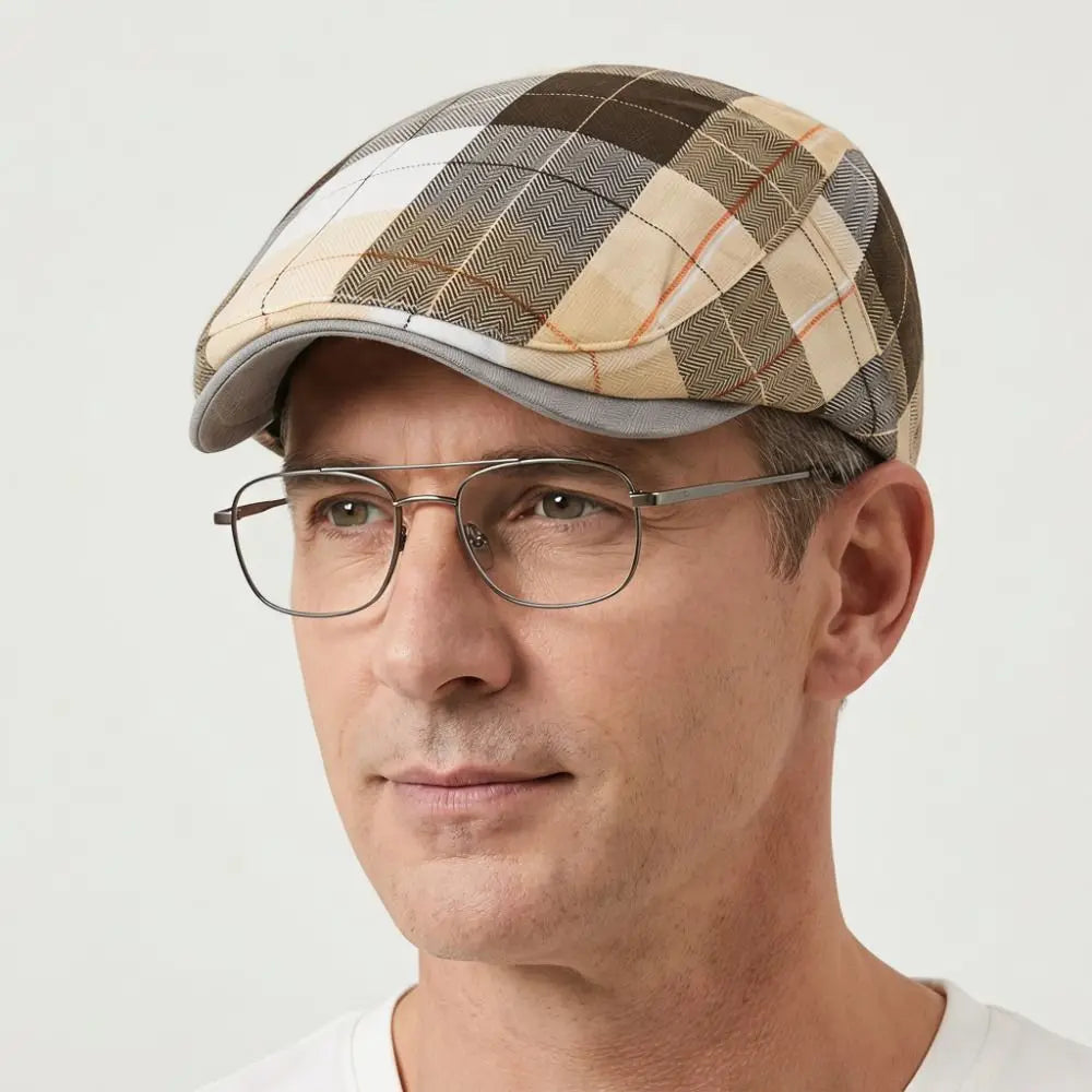 Newsboy Cap – Colorful Checkered Pattern – Polyester – Multicolor | KIMLUD