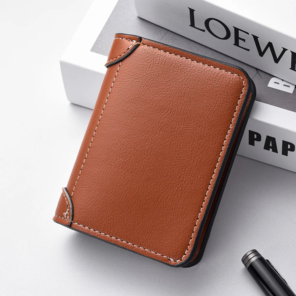 Ultra-thin Mini Soft PU Leather Card Wallet Vertical Slim Holder — Black | KIMLUD