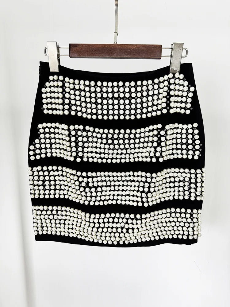 Beaded Diamond Embellished Satin Blazer Set — Black | KIMLUD