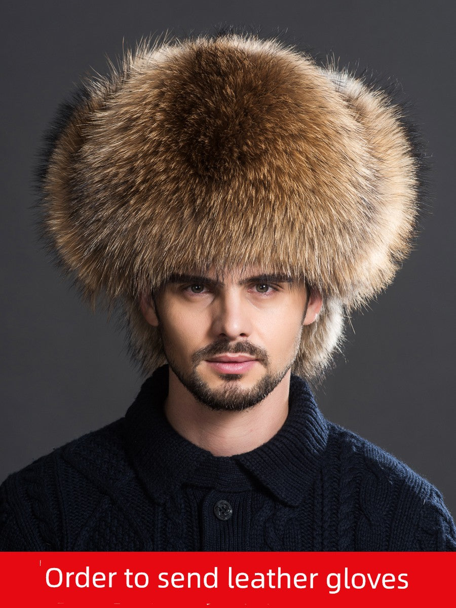 KIMLUD, Winter Middle-Aged and Elderly Raccoon Fur Leather Men Ushanka, KIMLUD Womens Clothes