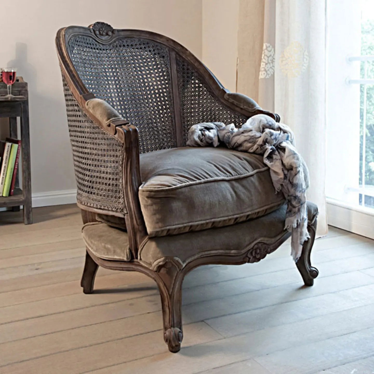 LXC solid wood braided rattan sofa chair retro old living room balcony single studio design sofa