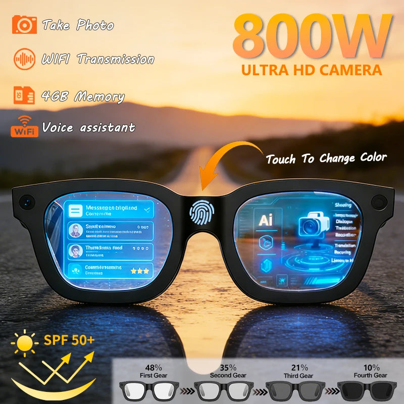 Photochromic Smart Glasses HD Photo Video Translation — Black | KIMLUD