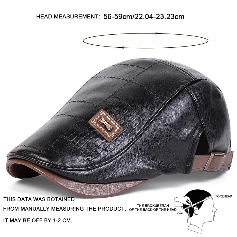 PU Leather Newsboy Cap Retro British Painter Hat — Black | KIMLUD